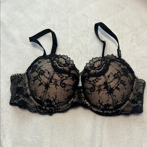 Victoria's Secret Black Lace Bra with Floral Overlay